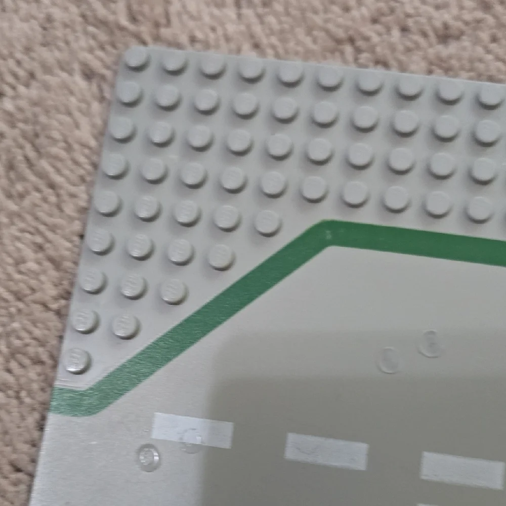 LEGO Gray Baseplate with Green and White Road Pattern - 32x32 Pegs